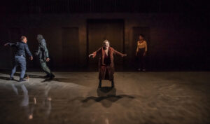 France Paris 2022-01-27 A scene of PATINAGE text by Damien Dutrait directed by Nelson-Rafaell Madel with Astrid Bayiha (Glorya), Julien Masson (Micael l'Encagoule), Gilles Nicolas (le President Michel) and Emmanuelle Ramu (Mom) at the Theatre de la Tempete in Paris Photography by Pascal Gely / Hans LucasFrance Paris 2022-01-27 Une scene de PATINAGE texte de Damien Dutrait mise en scene de Nelson-Rafaell Madel avec Astrid Bayiha (Glorya), Julien Masson (Micael l'Encagoule), Gilles Nicolas (le President Michel) et Emmanuelle Ramu (Mom) au Theatre de la Tempete a Paris Photographie de Pascal Gely / Hans Lucas